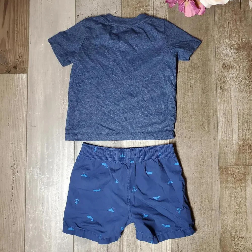 Carter's Baby Toddler Boy 18m Blue Cotton Casual Summer Outfit - Picture 2 of 9